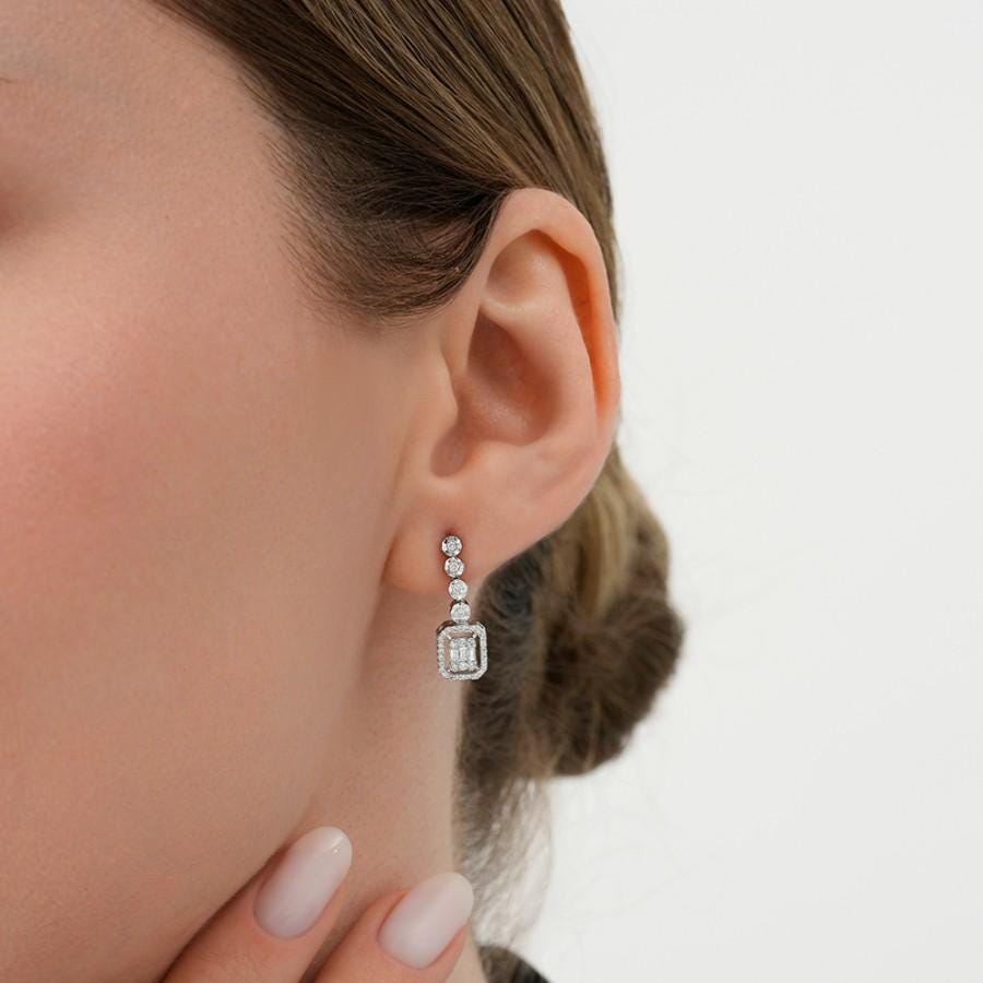 Elegant 0.30 Carat Diamond Baguette Drop Earrings in 8K White Gold – Dainty Dangle Earrings, Anniversary or Bridal Gift for Her