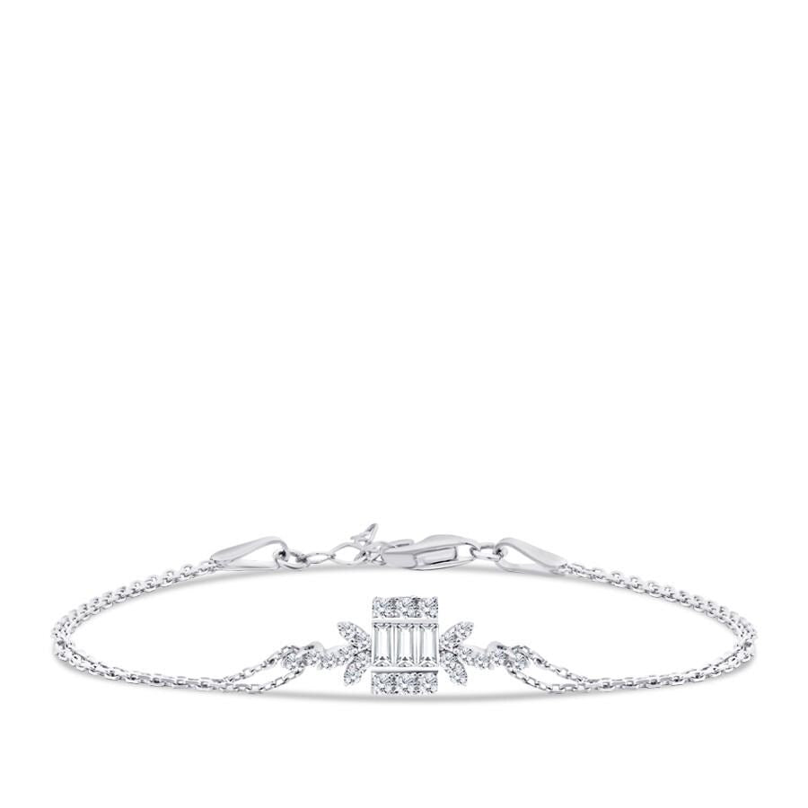 Diamond Jewelry Set -14K White Gold Necklace, Earrings, Bracelet - Bridal Wedding Jewelry, Gift for Her