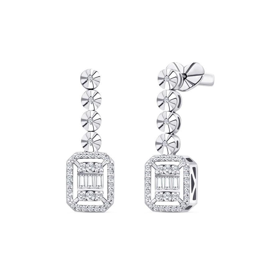 Elegant 0.30 Carat Diamond Baguette Drop Earrings in 8K White Gold – Dainty Dangle Earrings, Anniversary or Bridal Gift for Her