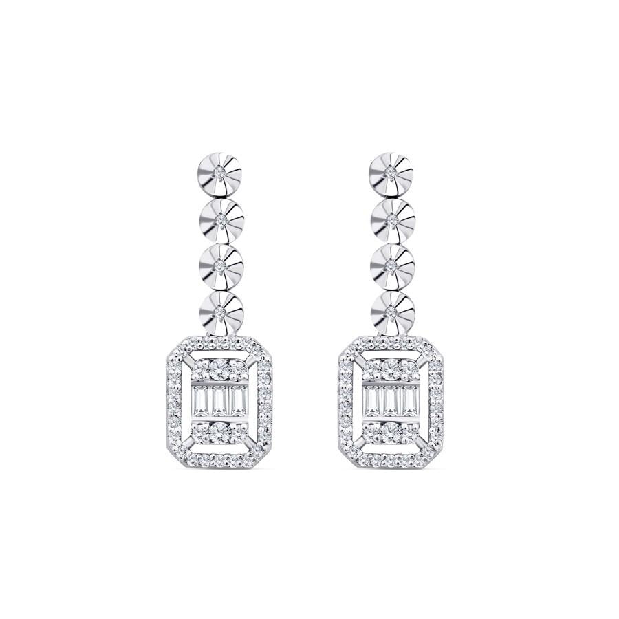 Elegant 0.30 Carat Diamond Baguette Drop Earrings in 8K White Gold – Dainty Dangle Earrings, Anniversary or Bridal Gift for Her