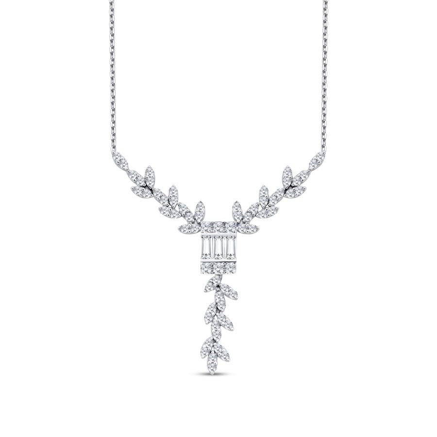 Diamond Jewelry Set -14K White Gold Necklace, Earrings, Bracelet - Bridal Wedding Jewelry, Gift for Her