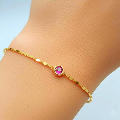14K Solid Yellow Gold Bracelet • Red Gemstone • Handmade Luxury Jewelry • Dainty Minimalist Gift for Her