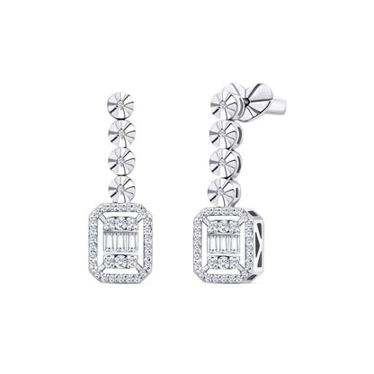 Elegant 0.30 Carat Diamond Baguette Drop Earrings in 8K White Gold – Dainty Dangle Earrings, Anniversary or Bridal Gift for Her
