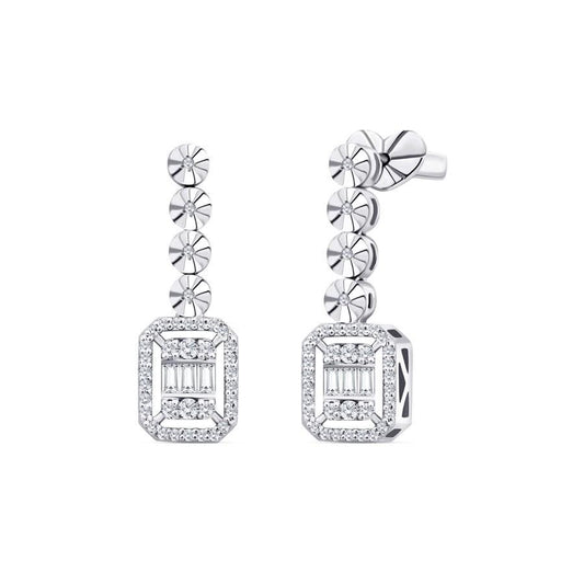 Elegant 0.30 Carat Diamond Baguette Drop Earrings in 8K White Gold – Dainty Dangle Earrings, Anniversary or Bridal Gift for Her