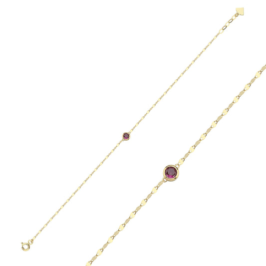 14K Solid Yellow Gold Bracelet • Red Gemstone • Handmade Luxury Jewelry • Dainty Minimalist Gift for Her