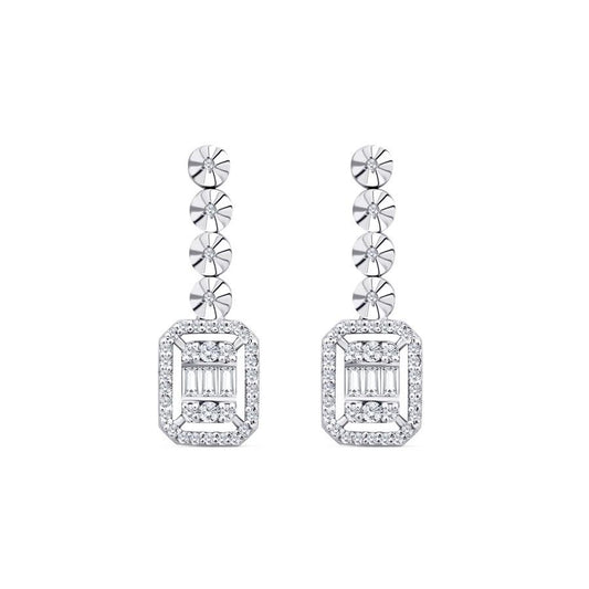 Elegant 0.30 Carat Diamond Baguette Drop Earrings in 8K White Gold – Dainty Dangle Earrings, Anniversary or Bridal Gift for Her